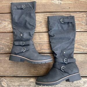 Sun + Stone Black Heeled Boots with Buckles
